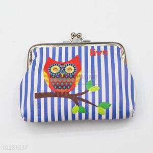 New Lovely Owl Printed Blue Striped Pattern PVC Coin Bag