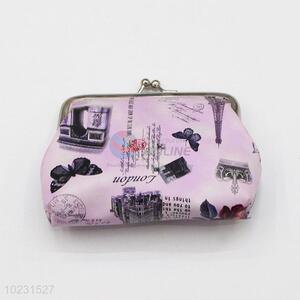 Purple Color Building Pattern PVC Coin Purse