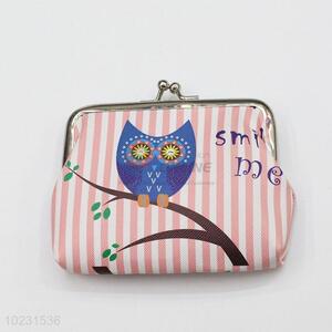 Fashion Owl Printed Striped Pattern PVC Coin Bag