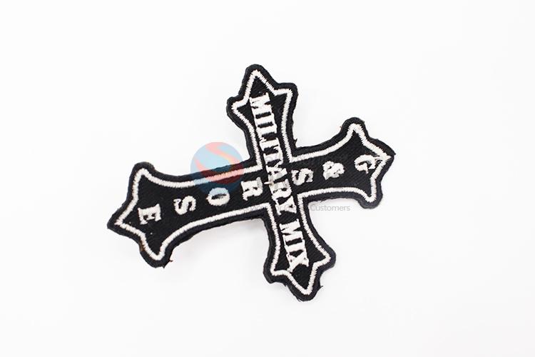 Cool design cross shape embroidery badge brooch