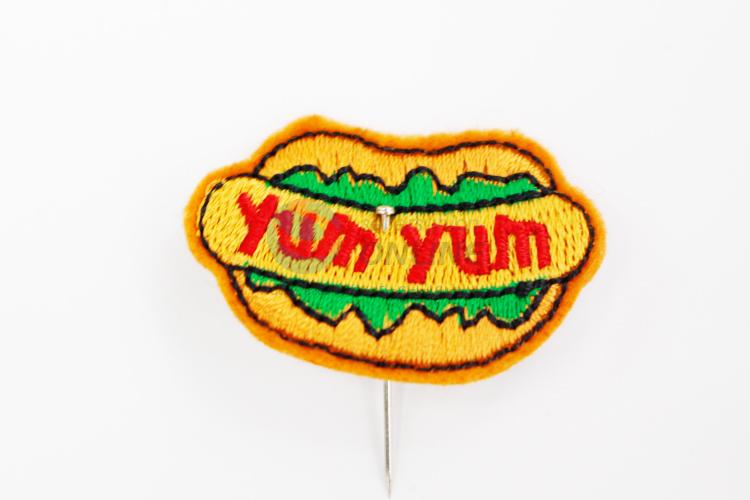 Good quality hamburger shape embroidery badge brooch