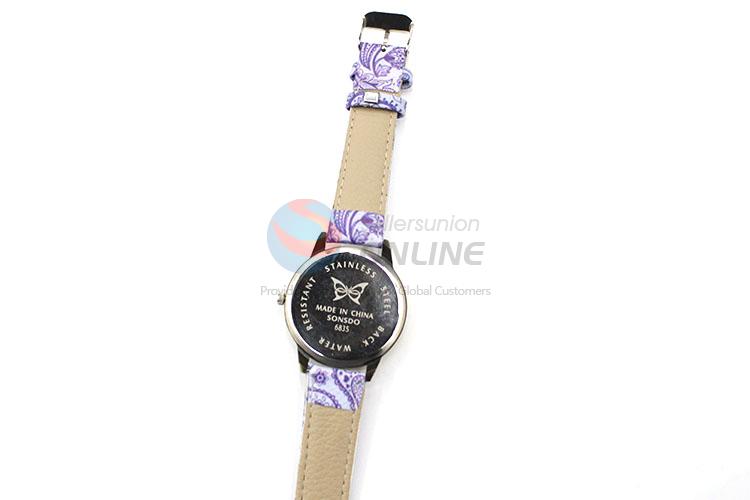 Fashionable Purple Wrist Watch with Leathern Watchband for Sale