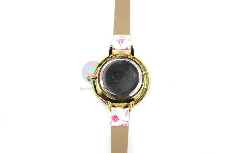 Pink Flower Printed Wrist Watch with Leathern Watchband Watchband for Sale