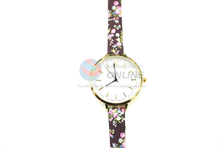 Beautiful Flower Printed Wrist Watch with Leathern Watchband Watchband for Sale