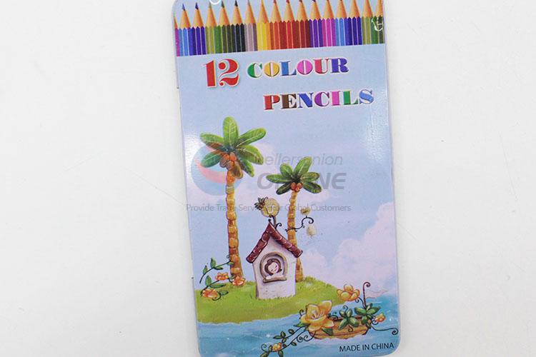 Stundets Stationery 12 Colors Wooden Colour Pencil in Iron Box