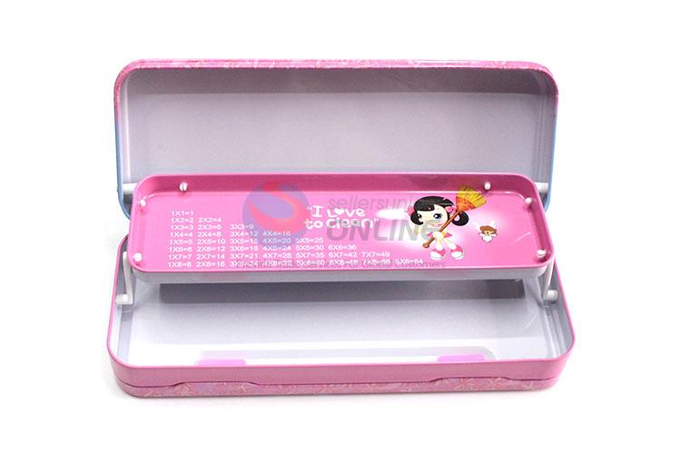 Likable Girl Printed Iron Pencil Box for Student