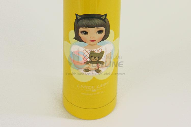 Top Quality Yellow Color Cartoon Girl Pattern 304 Stainless Steel Vacuum Cup Portable Water Bottles