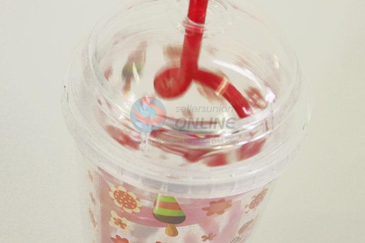 Fashion Plastic Cup with Red Crooked Straw Creative Personalized Coffee Milk Tea Cup Potable Cup