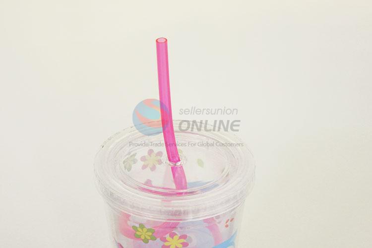 Factory Direct Cartoon Owl Family Printed Plastic Creative Fruit Juice for Summer Water Bottles Ice Plastic Cup with Straw