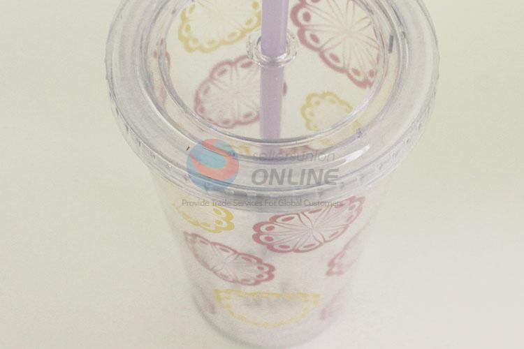 Nice Design Flowers Pattern Portable Water Bottle Water Cup with Straw