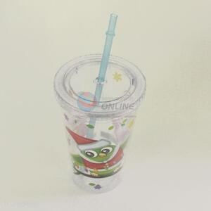 Cartoon Pattern Water Cup Tea Cup Plastic Cup with Blue Straw