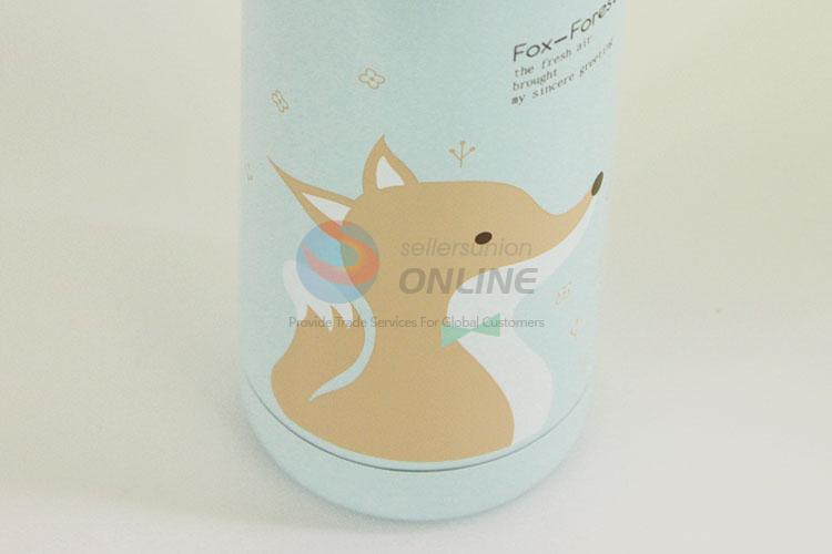 High Quality  Sky Blue Color Cartoon Fox Pattern Water Bottle 201 Stainless Steel Vacuum Cup Portable Water Bottles