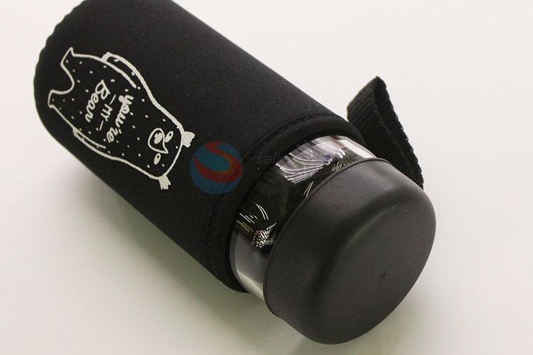 Black Color Cup Cover Eco-Friendly Water Bottles Glass Water Cup