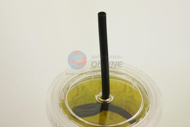 Cheap Price Plastic Yellow Color Cartoon Bee Cup with Black Straw Creative Tea Cup Potable Cup