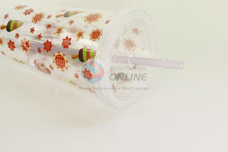 Plastic Cup with Straw High Temperature Cup Water Plastic Transparent Portable Little Flower Cream Drinking Bottle