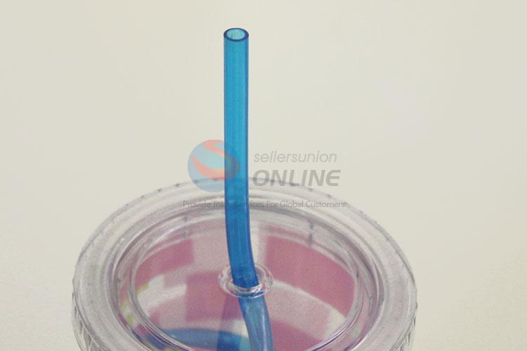 Normal Cartoon Colorful Pattern Water Cup Tea Cup Plastic Cup with Blue Straw