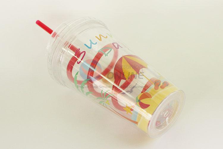 Portable Plastic Creative Fruit Juice for Summer Water Bottles Ice Plastic Cup with Straw