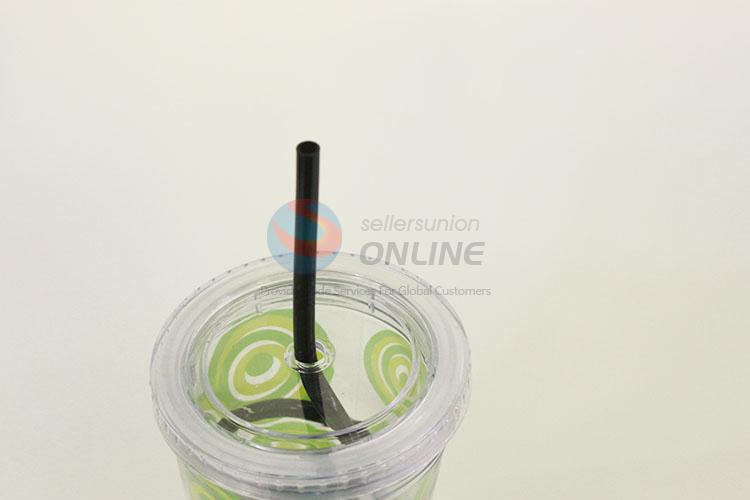 Factory Price Green Color Bubbles Pattern Water Cup Tea Cup Plastic Cup with Black Straw