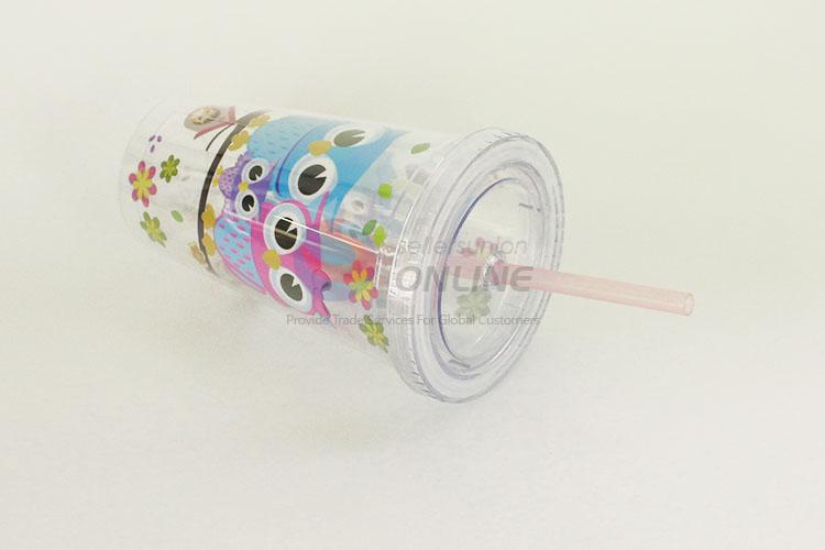 Plastic Cup with Straw High Temperature Cup Water Plastic Transparent Portable Owl Family Drinking Bottle