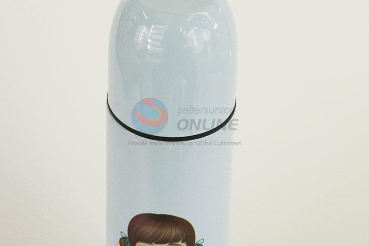 Portable Sky Blue Color Cartoon Girl Pattern Portable Water Bottle Water Cup/201 Stainless Steel Vacuum Cup