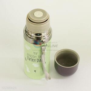 Light Green Color Cartoon Pattern Portable Water Bottles/201 Stainless Steel Vacuum Cup