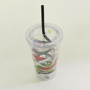 Cute Cartoon Pattern Water Cup Tea Cup Plastic Cup with Black Straw