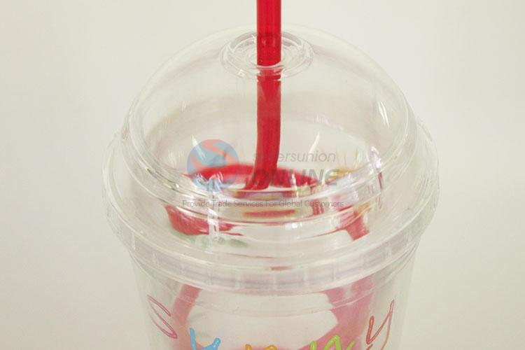 Portable Plastic Creative Fruit Juice for Summer Water Bottles Ice Plastic Cup with Straw