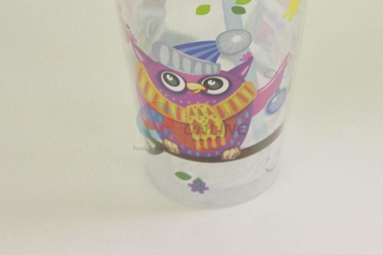 Low Price Cartoon Owl Pattern Water Cup Tea Cup Plastic Cup with Blue Straw