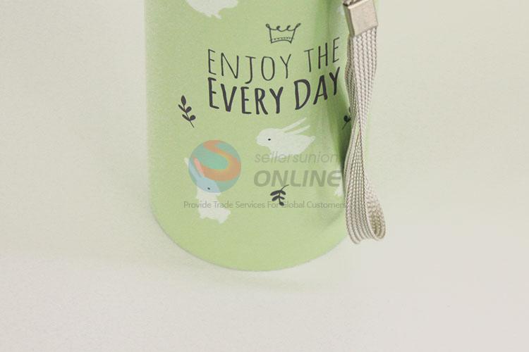 Light Green Color Cartoon Pattern Portable Water Bottles/201 Stainless Steel Vacuum Cup