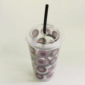 Portable Colorful Bubble Pattern Water Cup Tea Cup Plastic Cup with Black Straw