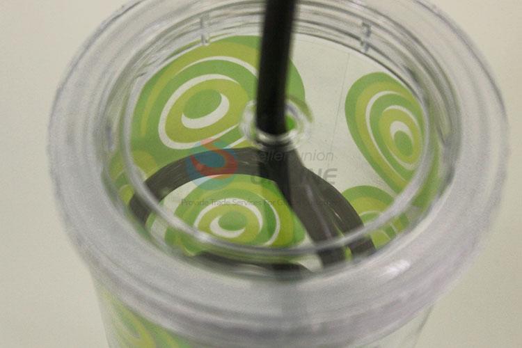 Factory Price Green Color Bubbles Pattern Water Cup Tea Cup Plastic Cup with Black Straw