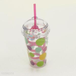 Colorful Bubbles Pattern Plastic Creative Fruit Juice for Summer Water Bottles Ice Plastic Cup with Straw