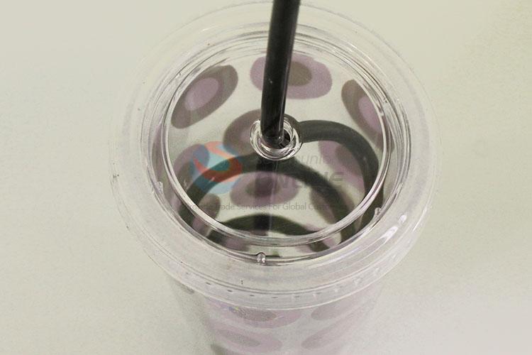 Portable Colorful Bubble Pattern Water Cup Tea Cup Plastic Cup with Black Straw