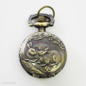 Zodiac Design Rabbit Pattern Bronze Metal Pocket Watches