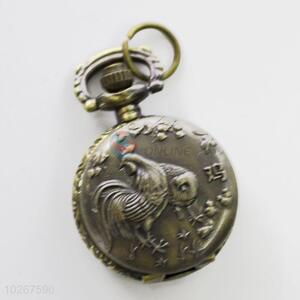 Zodiac Design Cock Pattern Bronze Metal Pocket Watches