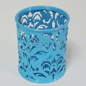 Lovely Hollow Design Blue Color Metal Pen Container