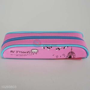 School Student Pink PVC Leather Pen Bag