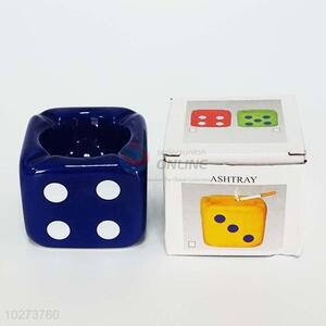 Funny Blue Color Dice Shaped Ceramic Ashtray