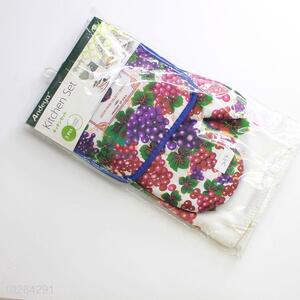 3 Pcs/Set Grape Pattern Gloves Microwave Oven Mitt Bakeware Potholder