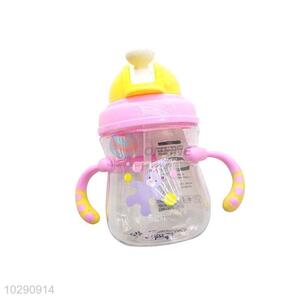 Cartoon Design Plastic Water Bottle Baby Straw Bottle With Handle