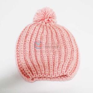 Nice Pink Women Knitted Hat with Plush Ball for Sale