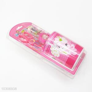 Cool low price ruler/scissor/pencil/pencil sharpener/eraser/pen holder stationery set