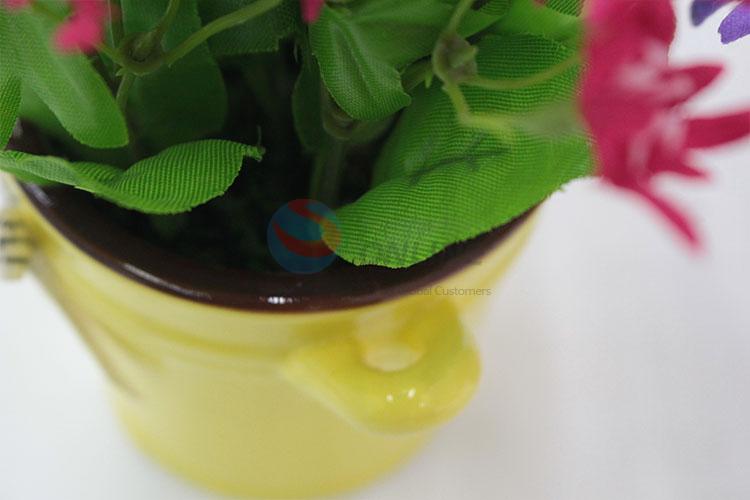 New arrival yellow round flowerpot ceramic artificial plant