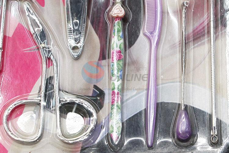 Popular Ladies Beauty Kit Eyebrow Scissors/ Cuticle Pusher/ Nail Clipper/ Eyebrow Tweezers/ Comb/ Earpick