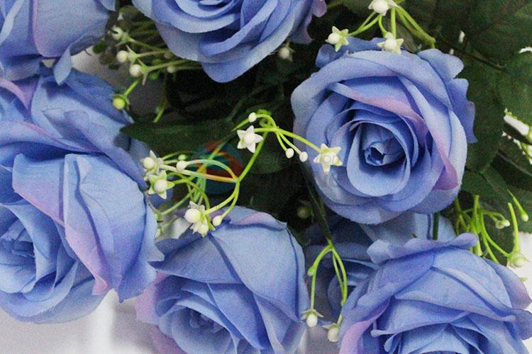 Blue Color 12 Heads Artificial Rose for Home Decoration