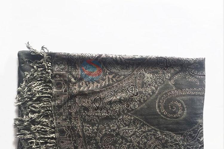 Dark Grey Color High Quality 100% Cotton Jacquard Scarf