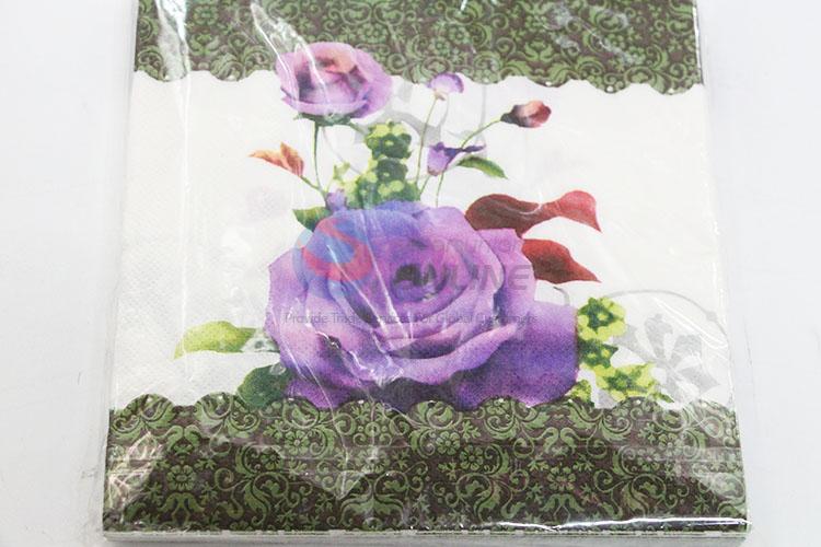 Beautiful Purple Flower Printed Square Paper Towel for Sale