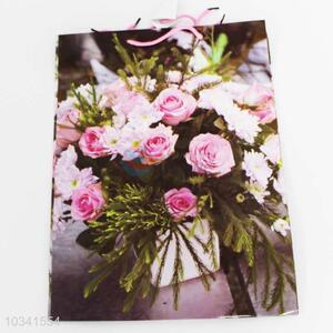 Newly low price beautiful pink flower pattern gift bag