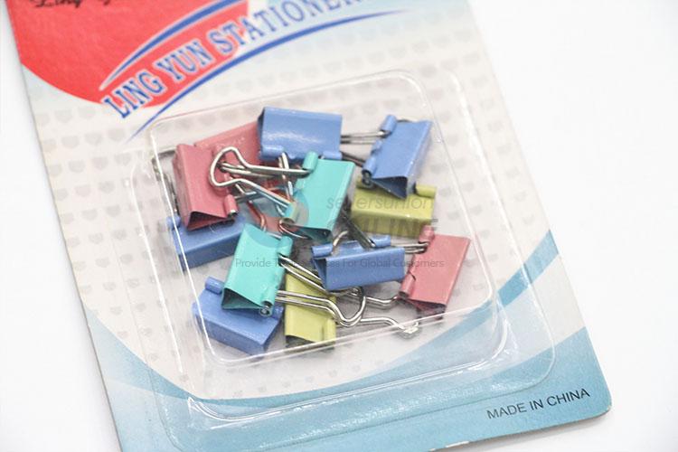 Hot Sale Colorful Metal 12pcs Binder Clips Paper Clip Office Stationery Binding Supplies