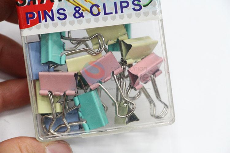 New Advertising Colorful Metal 12pcs Binder Clips Paper Clip Office Stationery Binding Supplies